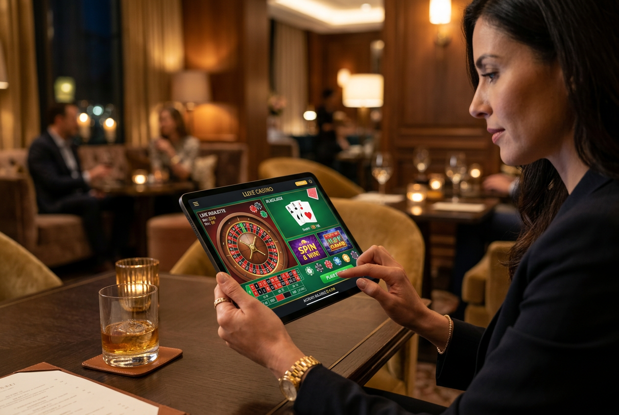 A luxurious digital casino interface on a tablet screen