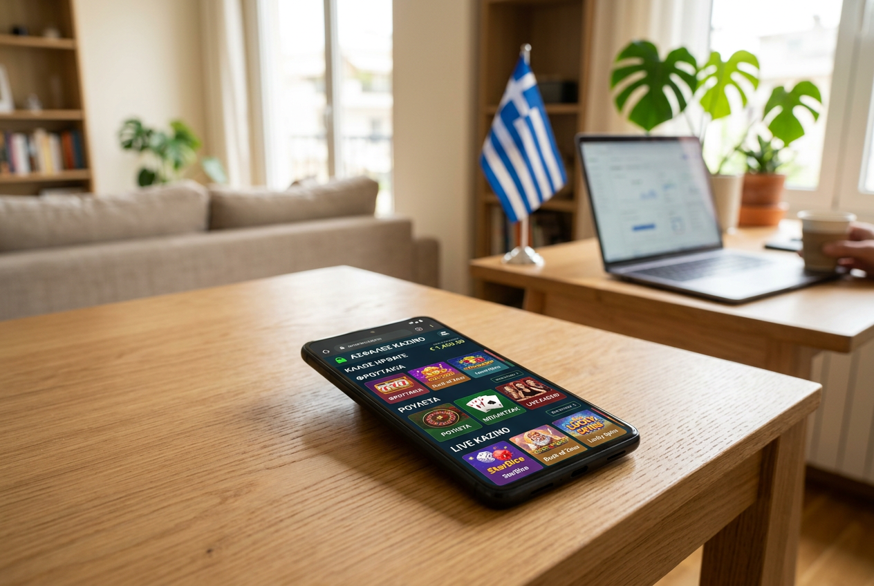 Smartphone showcasing a modern Greek online casino app